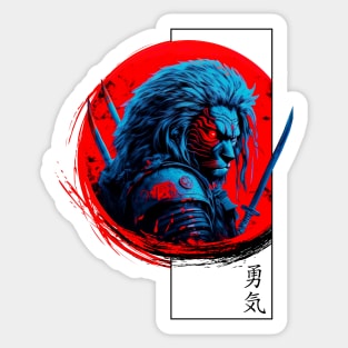 Lion Red & black ,Courage in Japanese Sticker